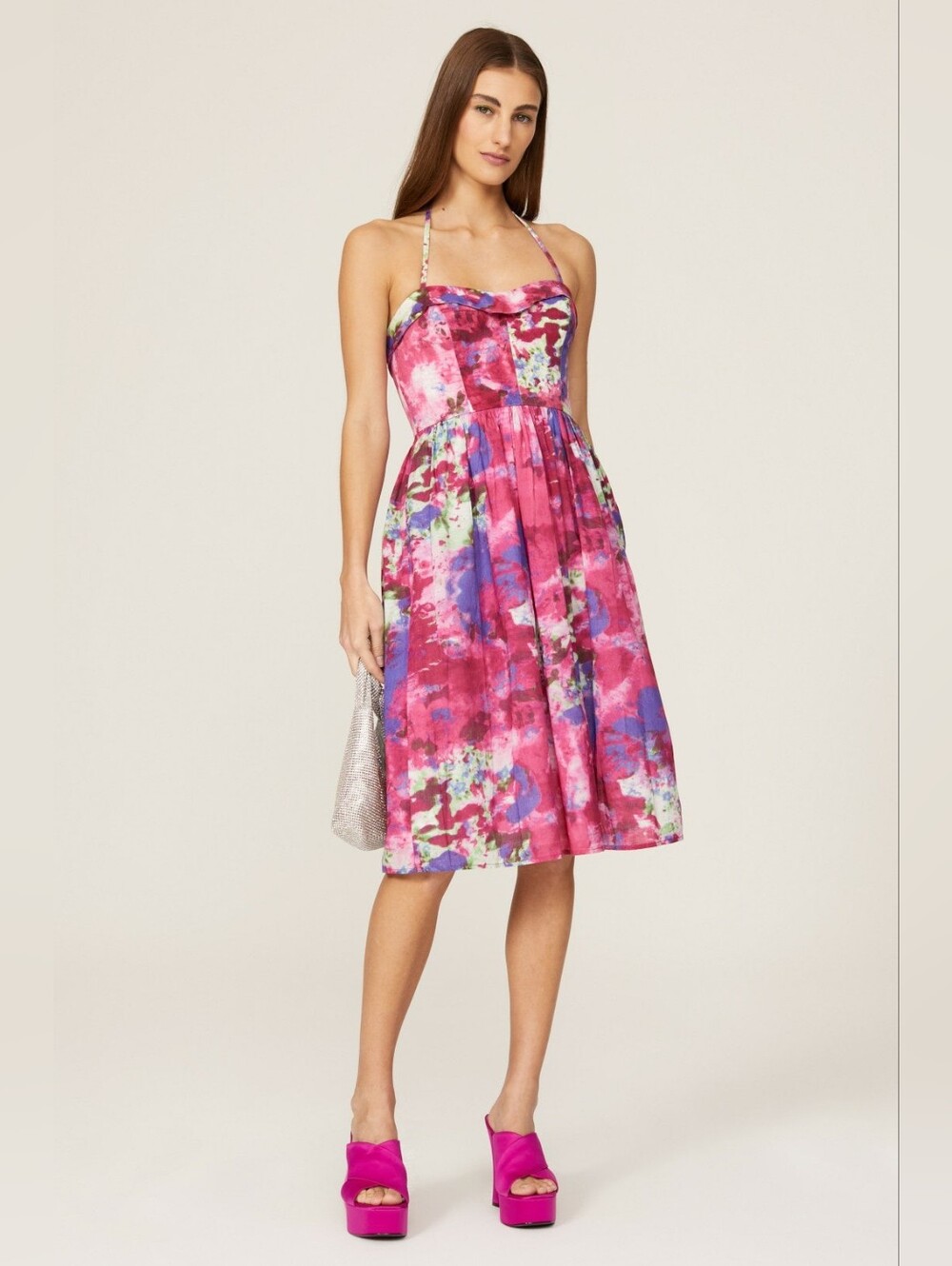 Esteban Cortazar Watercolor Floral Midi Dress Size 10